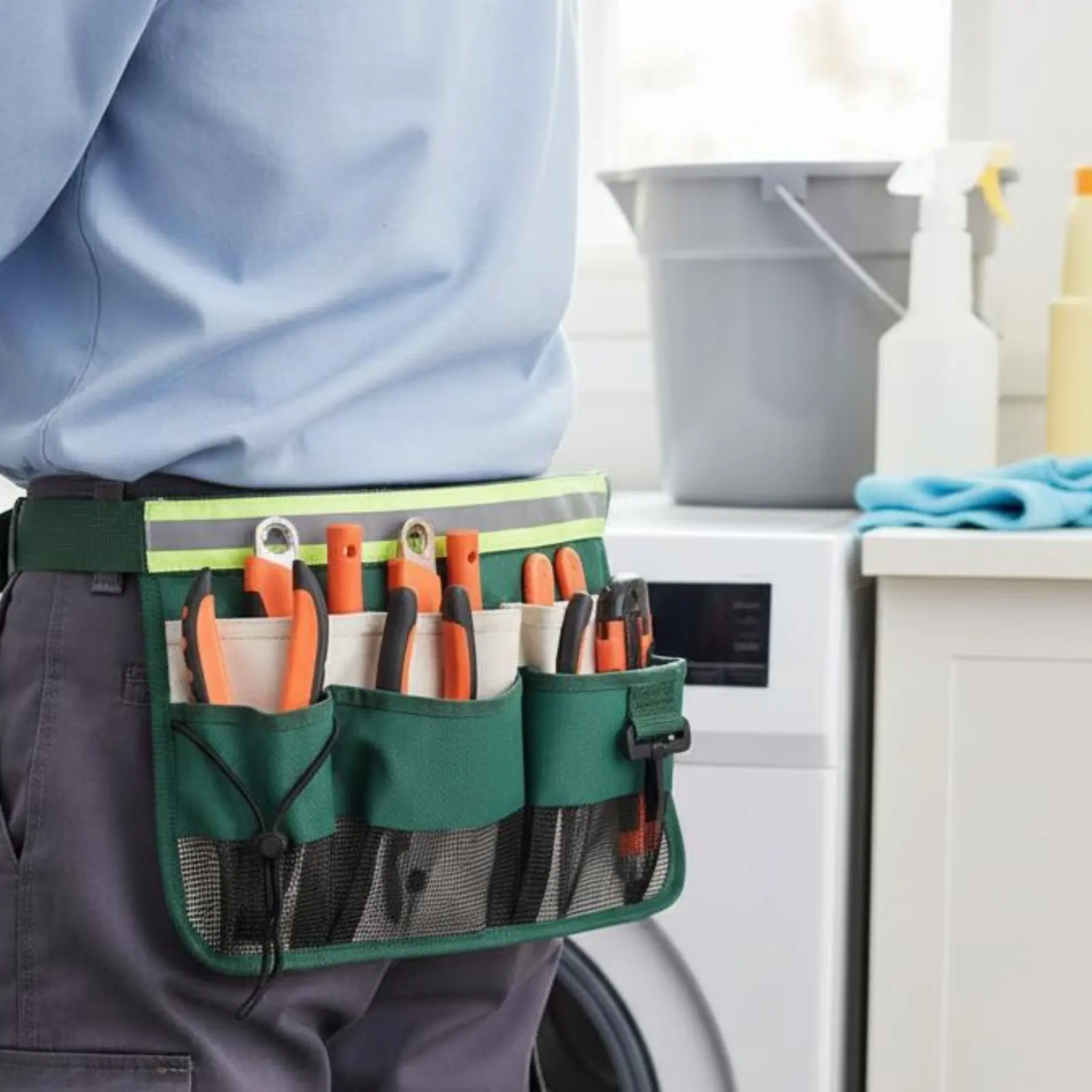 Maintenance Waist Pouch Belt Mesh Pockets Multi-Compartment Tool Belt Construction Electrician Tool Pouch for Cleaner, Gardener