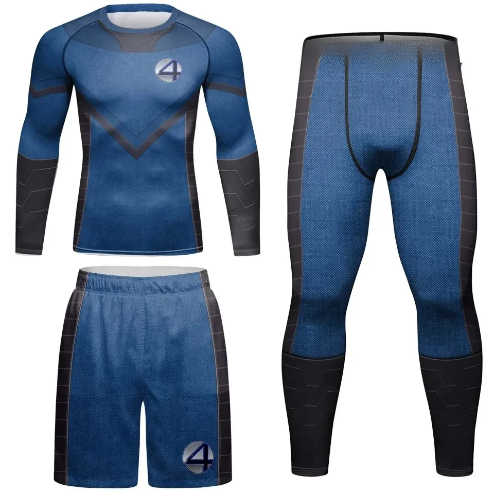Rashguard męski zestaw odzieży sportowej kompresyjnej Bjj odzież sportowa do biegania rajstopy do biegania dres spodenki MMA T-Shirt legginsy treningowe — zdjęcie 2