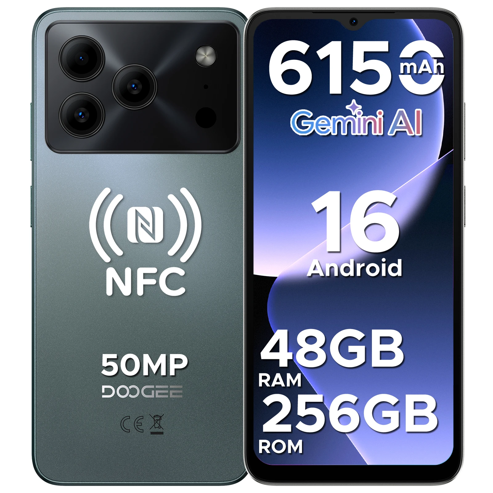 DOOGEE Note56 Plus Smartphone Android 16 48 GB + 256 GB 6150 mAh Grote batterij 6,56 '' 90 Hz Display UNISOC T7225 50MP Camera NFC