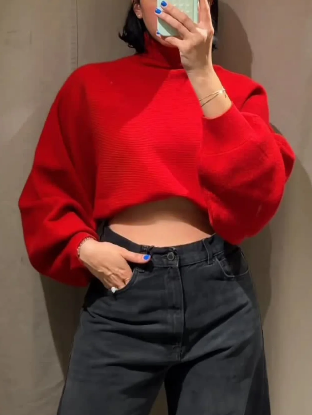 

Женский короткий толстый свитер с высоким воротником, осенне-зимний повседневный трикотаж, свободный пуловер с длинными рукавами в уличном стиле