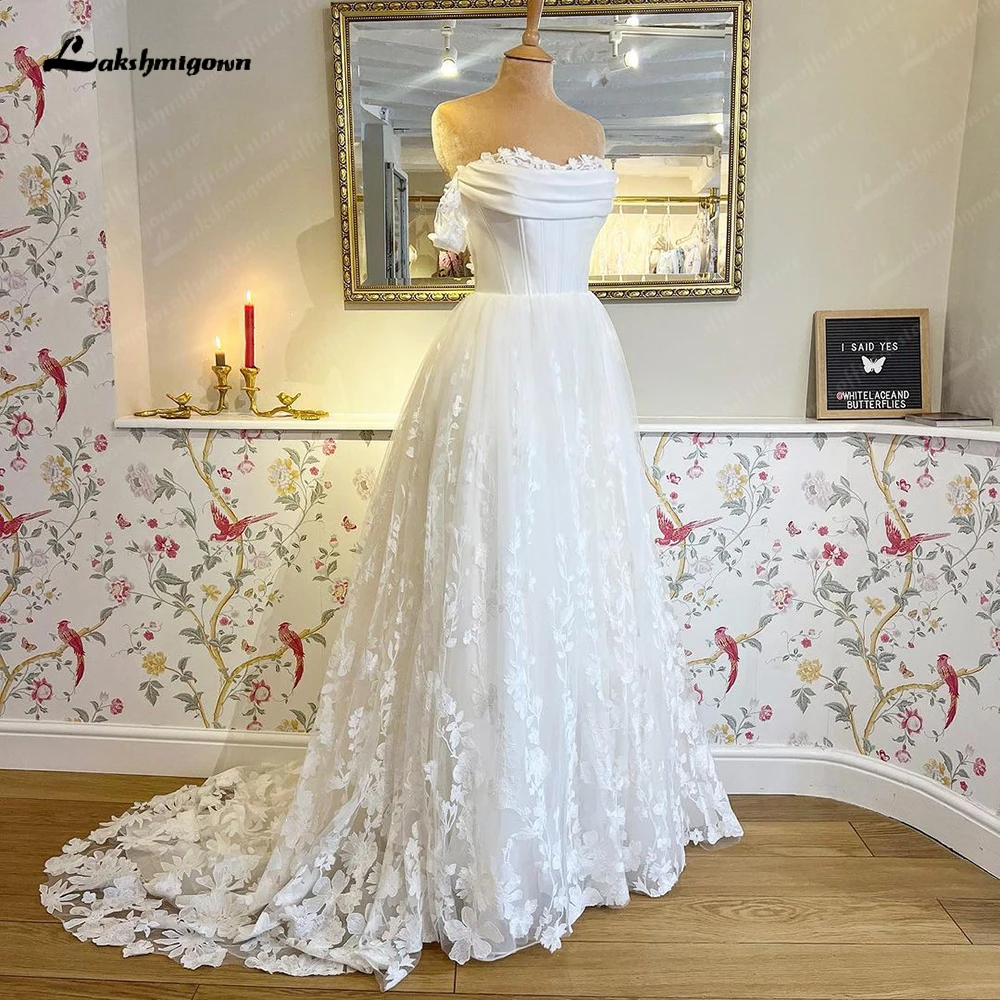 

Lakshmigown Off Shoulder Wedding Dress Lace Applique Backless Bridal Gown robe de soirée de mariage Elegant vestido boda civil