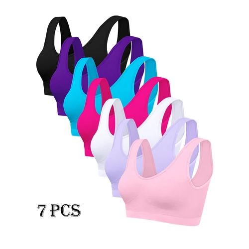 Imagen 2 del producto Paquete de 7 sujetadores sin costuras sólidos sin almohadilla para mujer: tela ligera y suave con elástico cómodo, disponible en tallas S-XXL para Da