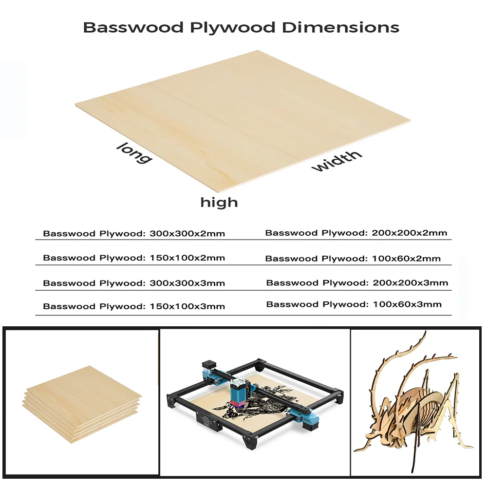 

New Plywood Unfinished Wood Sheets 300x300mm Easy Cutting For CNC Wood Engraving Laser Engraving And Cutting DIY Model Drawing