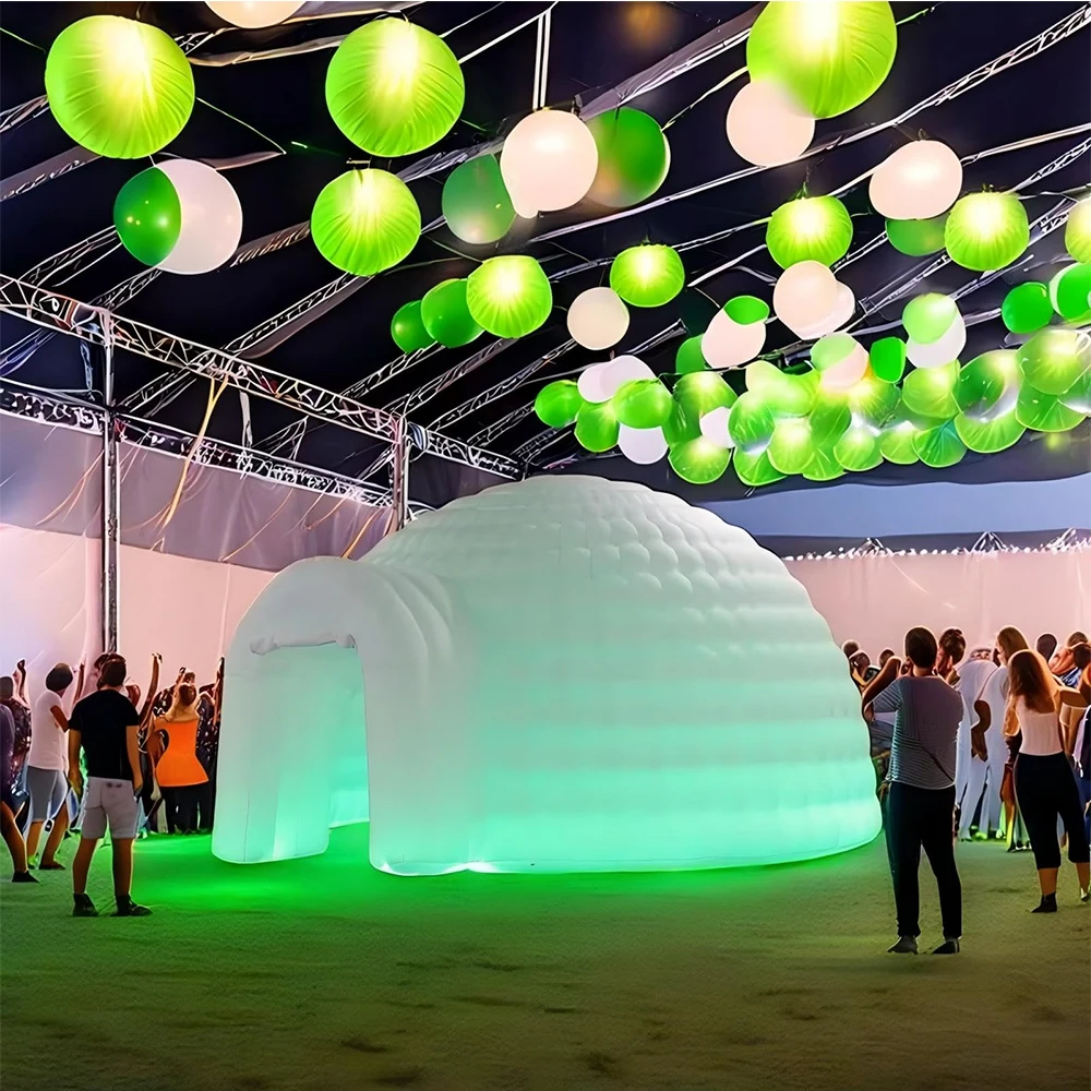 Stock 5m Dia Inflatable Igloo Dome Tent with RGB LED Light Shelter Igloo Marquee Dome   for Party Exhibition Advertising
