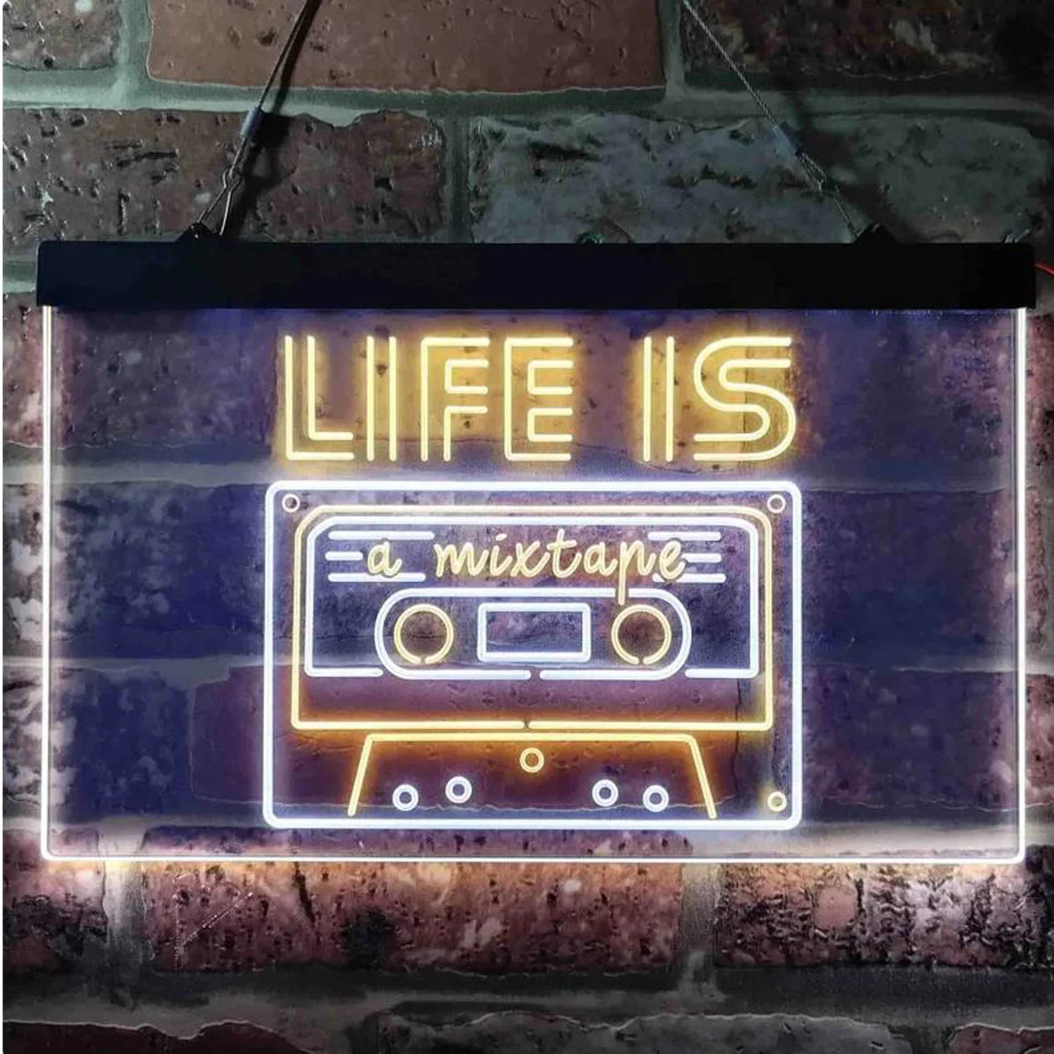 Custom Dual Color Neon Sign Life is a Mixtape Cassette Tape Neon Bedroom Decor Dual Color LED Neon Light Boxtop Wall Decor Sign