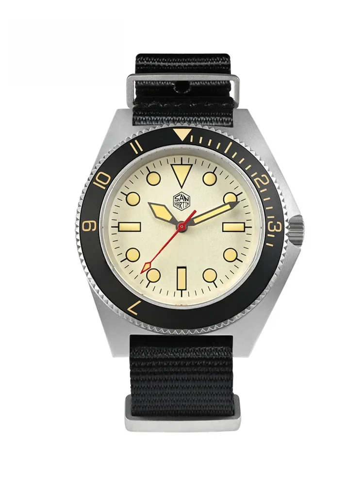 San Martin Herren 40 mm Vintage-Taucheruhr, Perlengeflechtgehäuse, NH35, automatisch, mechanisch,