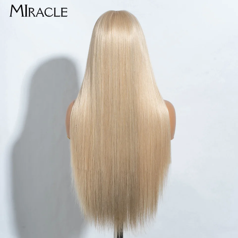 MIRACLE Straight Lace Wig Synthetic Lace Front Wig 30 inch Long Straight Cosplay Wigs for Women Ombre Blonde Ginger Fake Hair