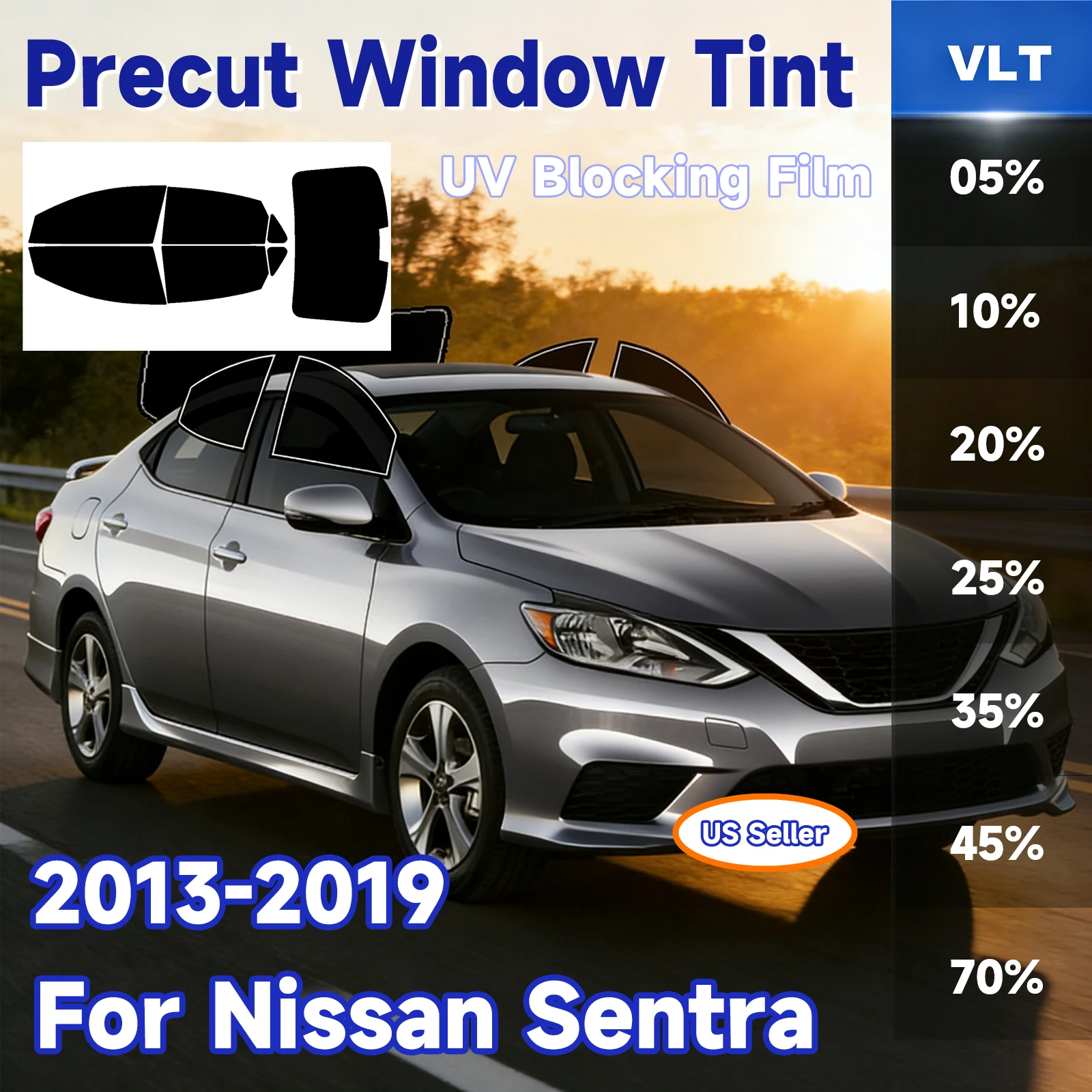 

Пленка для тонировки автомобильных окон, предварительно нарезанная для Nissan Sentra 2013-2019, автомобильная наклейка, 2-слойная, защита от солнца и жары, защита от разрушения, блокировка УФ-излучения, защита конфиденциальности