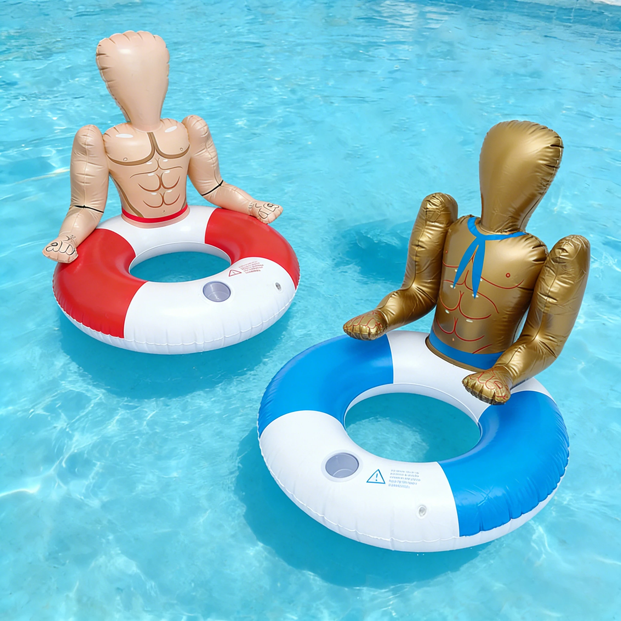 Drinking Buddies Pool Ring Inflatable Hunk Float for Swimming Pool Inflatable Lifeguard Swim Ring With Cup Holder