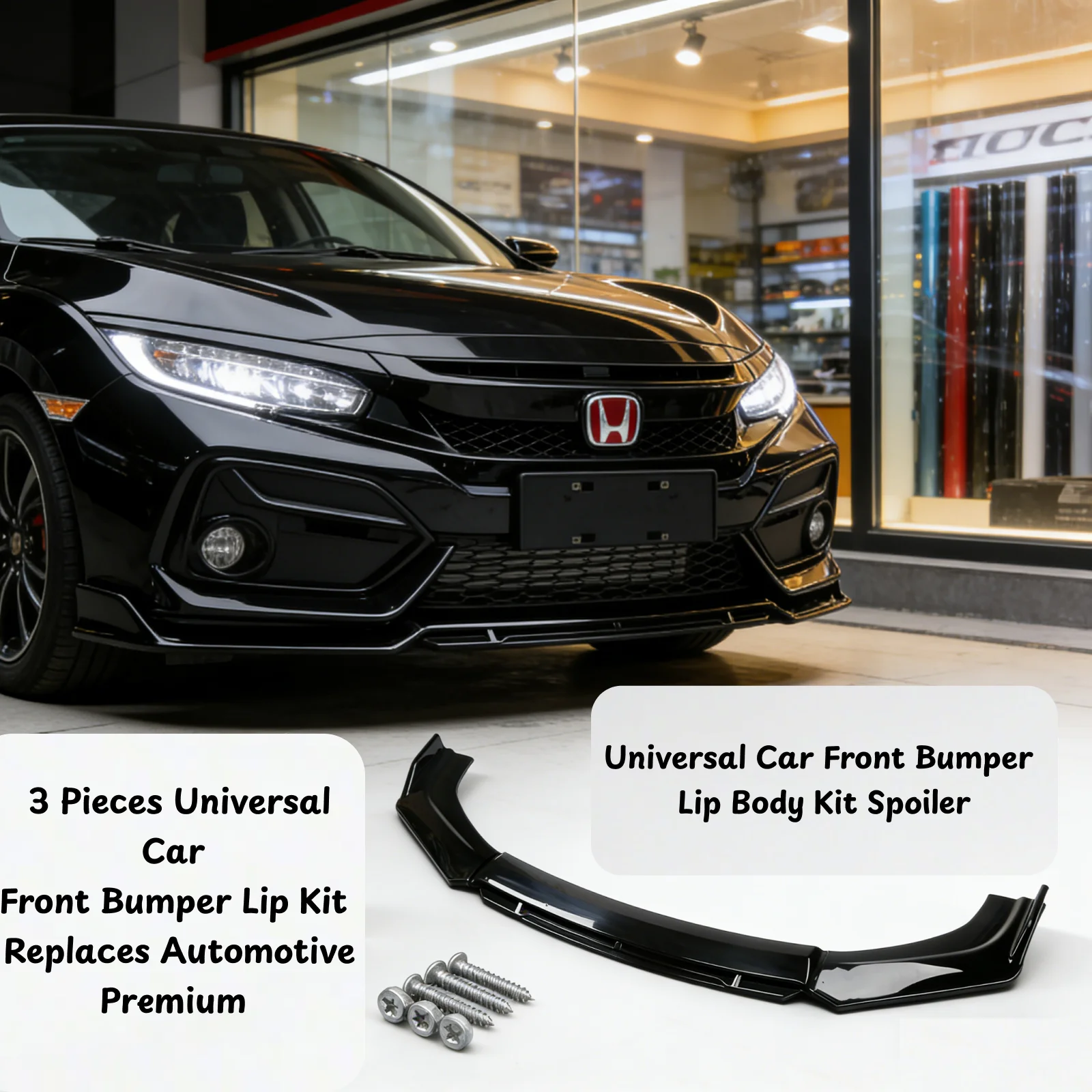 3 Pieces Universal Car Front Bumper Lip Kit Easy to Install Car Front Bumper Lip Spoiler Splitter Diffuser Automotive Splitter view 3