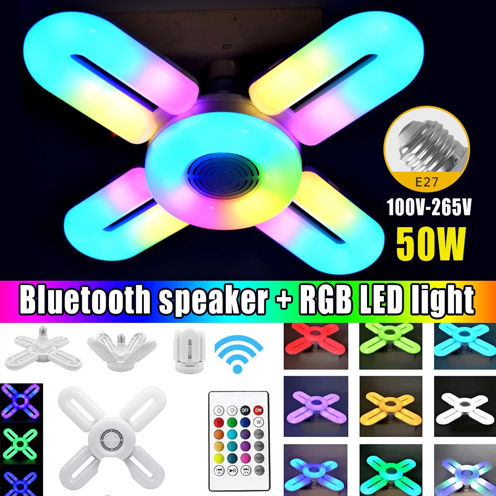 E27 LED Music Bulb Foldable Ceiling Light Rgbw Dimmable Smart Bluetooth Bulb Dj Disco Light 100V-265V