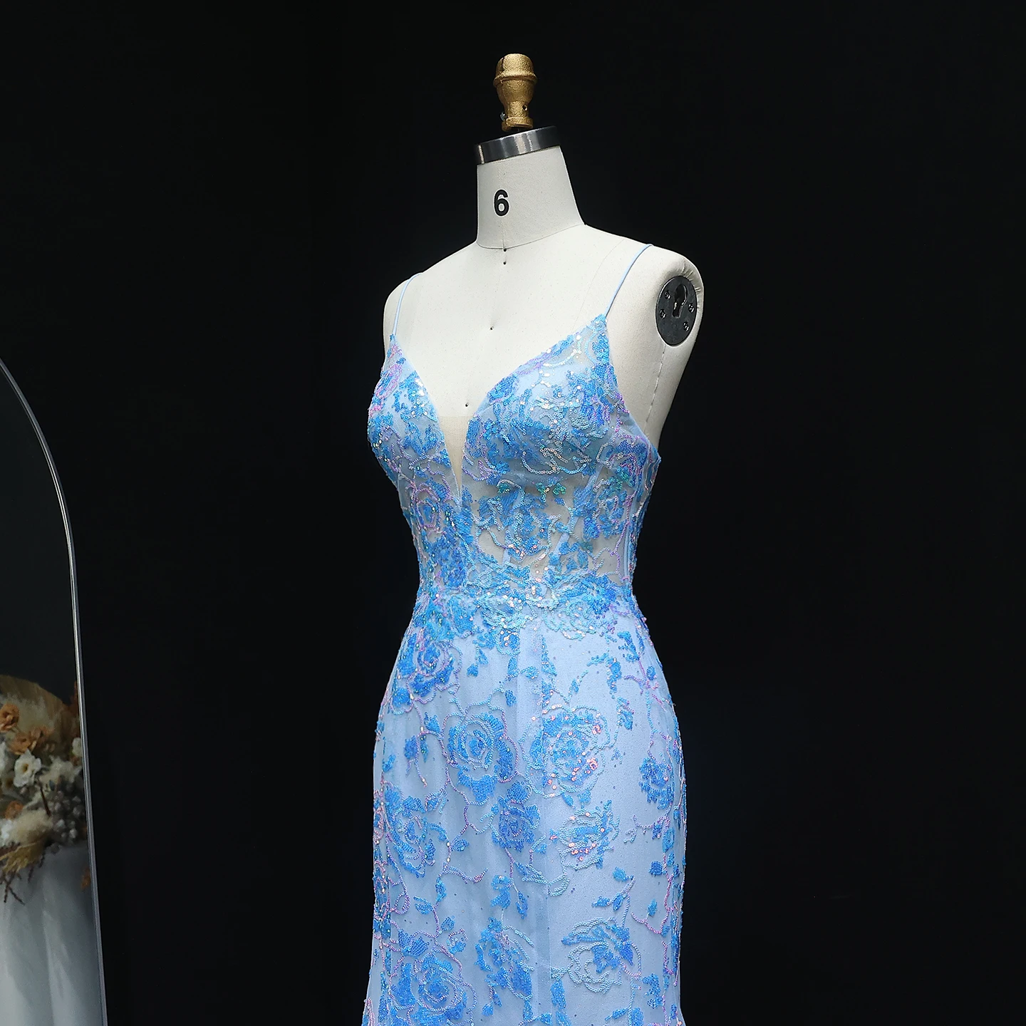 Sharon Said Affascinante corsetto blu trasparente abito da ballo lungo con cinturino per spaghetti abiti da festa da sera SH219 personalizzato