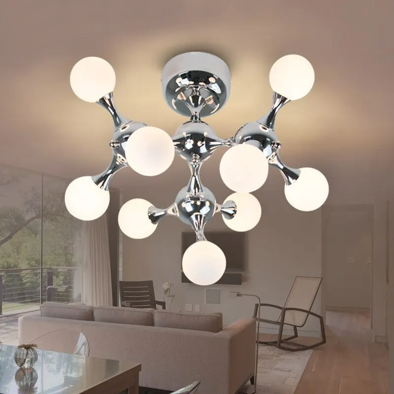 Post Modern Living Room White Glass Ball G9 Bulb Silver Metal Ceiling Lamp Bedroom Home Deco Brief Nordic White LED Lighting