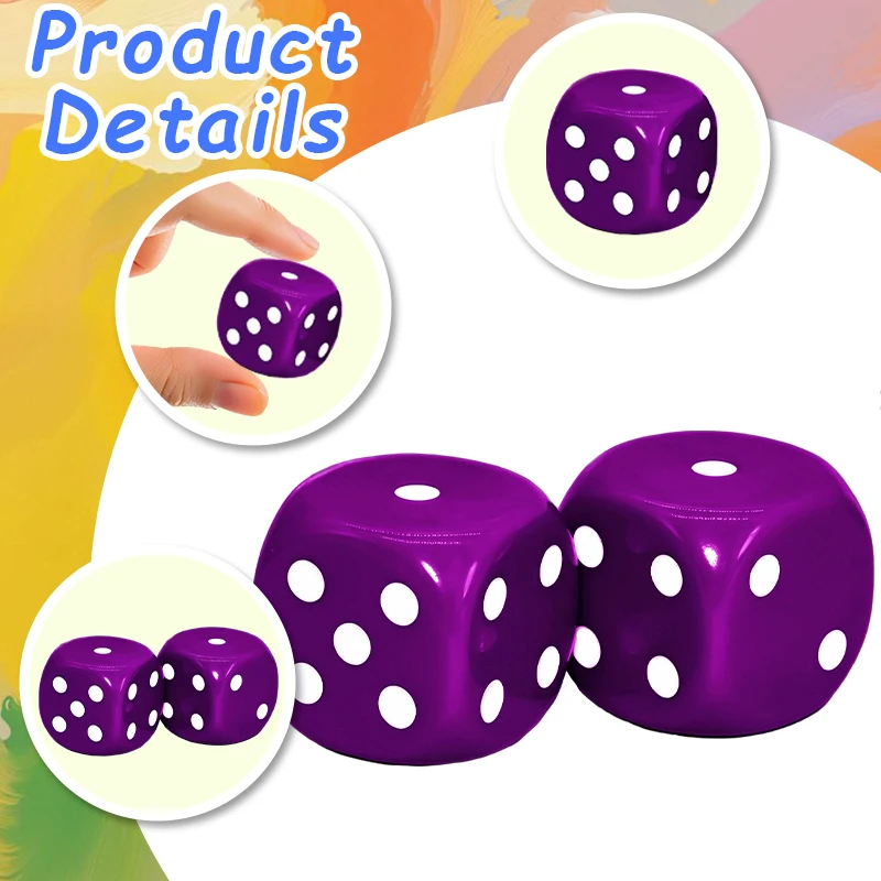 2pcs Big Purple Dice for Board Games and Parties 3cm/1.2inches, Oversized D6 Dice for Role-Playing Games and Families. - view 2