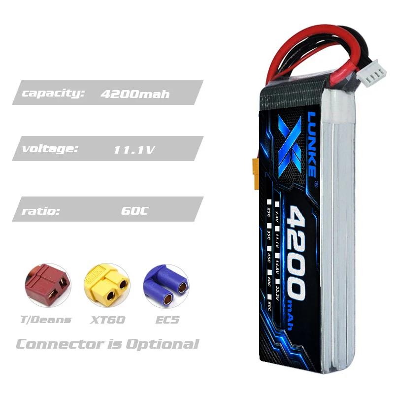 4S 14.8V 4200mAh LiPo Battery XT60 Plug High Discharge Battery Pack for FPV Drone RC Airplane UAV