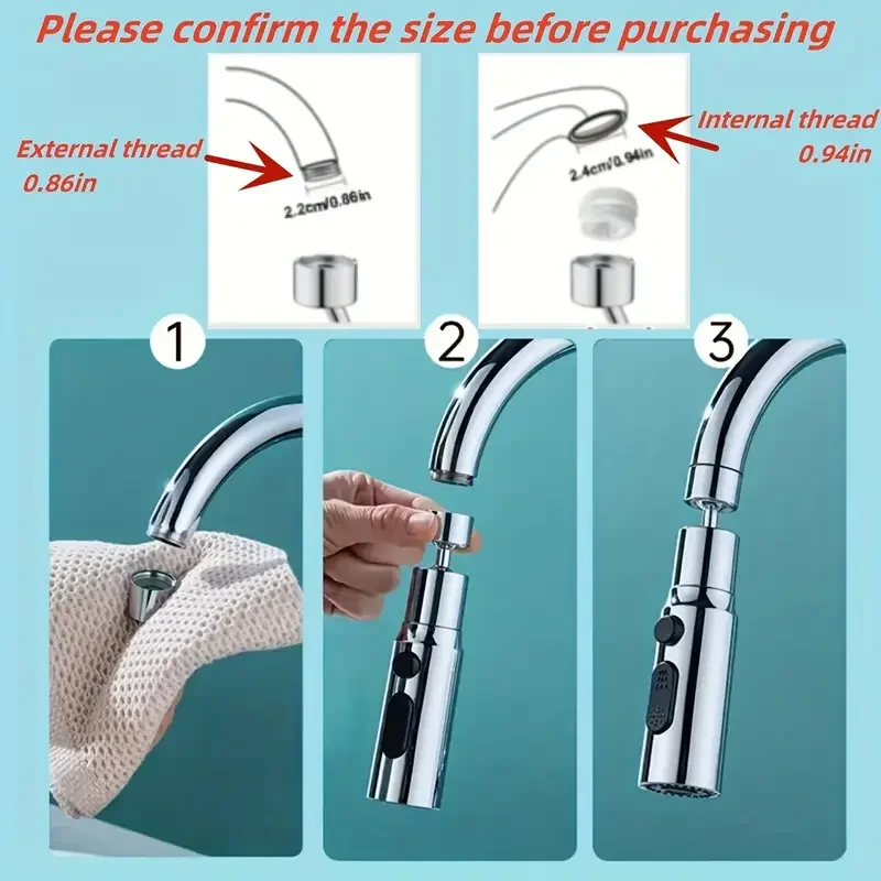3 Modes Faucet Splash Proof Head Spout Filter Metal Extender Faucet Kitchen Aerator Universal Connector