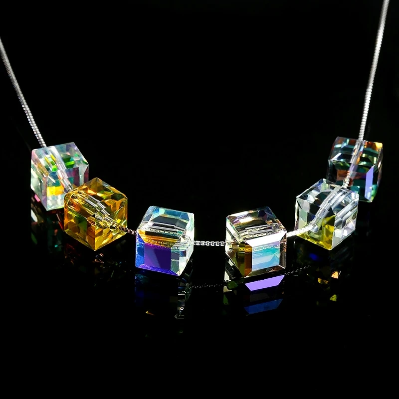 4-8MM Crystal Cube Beads Square Shiny AB Color Glass Loose Spacer Beads for Necklace Bracelet DIY Jewelry Crafts Making Supplies