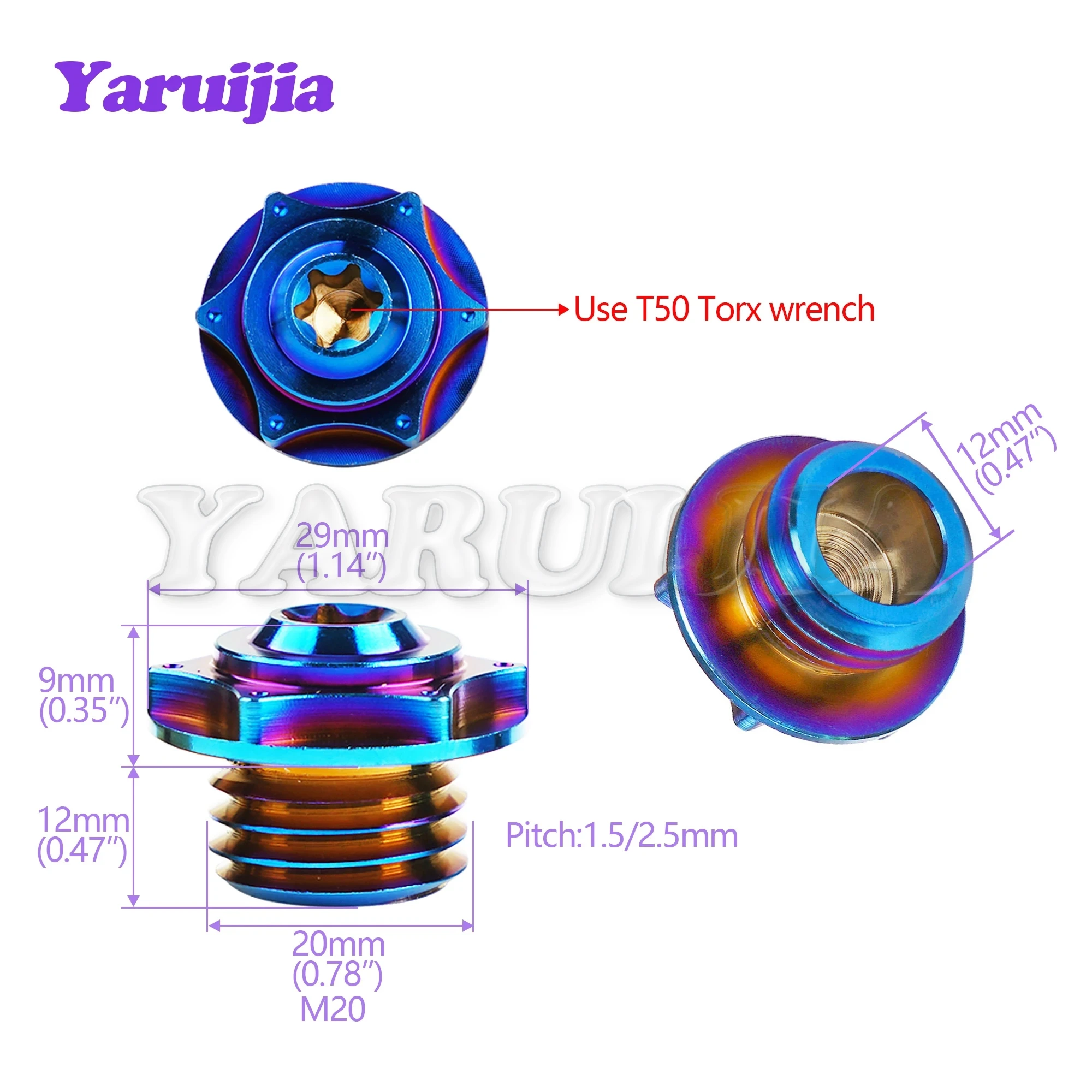 Yaruijia titanium bolt M20 Honda screw pitch 1.5/2.5 mm for Motor Bike Engine Oil Cap