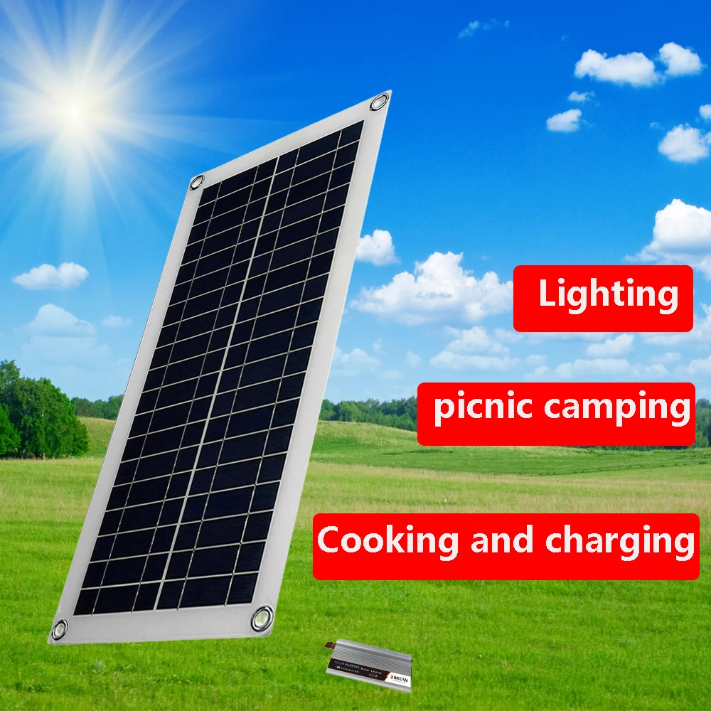 100W Solar Panel Kit 12V Rechargeable Battery with 10A 100A Controller Module 3.0 USB Type C PortFor Mobile Phone RV and Car Pow