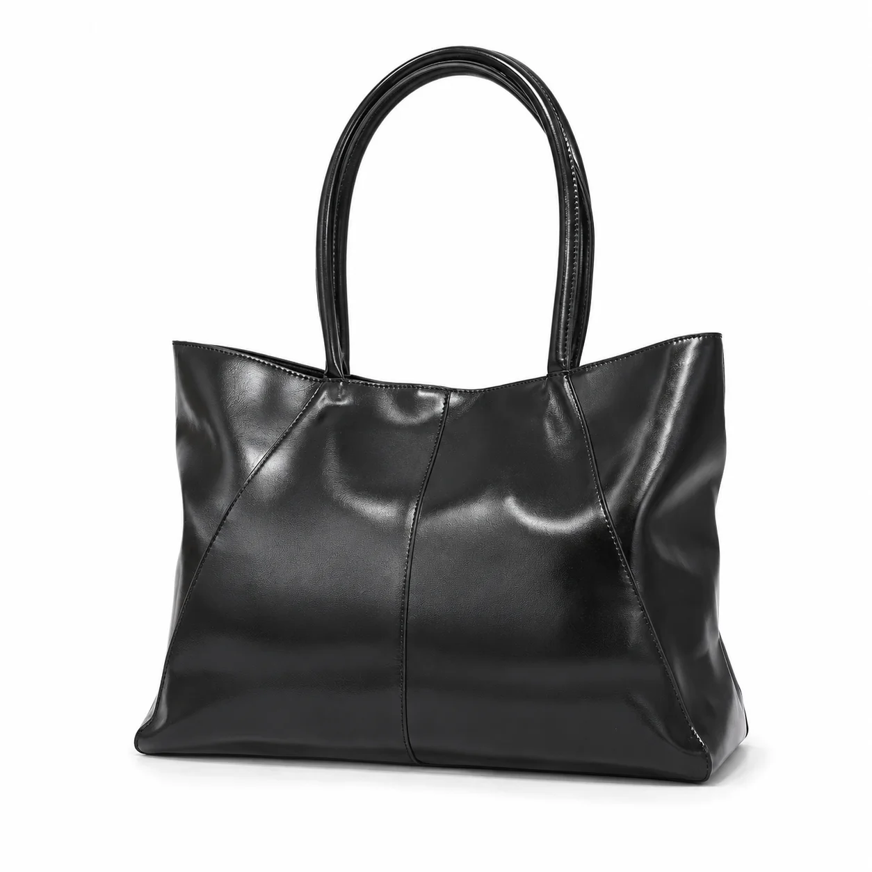COFANNI Women Glossy PU Leather Tote Bag Large Capacity Black Shoulder Handbag Fashion Shopper Purse for Work Travel Daily Use