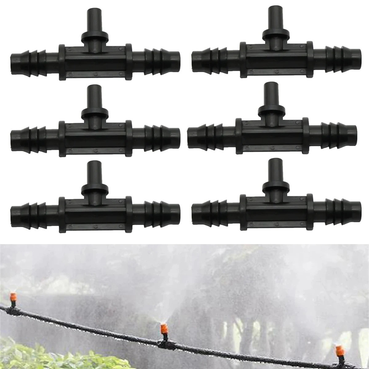 

8/11mm Hose 3-way Connectors 6mm Flat Interface Mist Nozzle Tee Garden Irrigation Atomization Dust Removal Splitter 5/20/100Pc