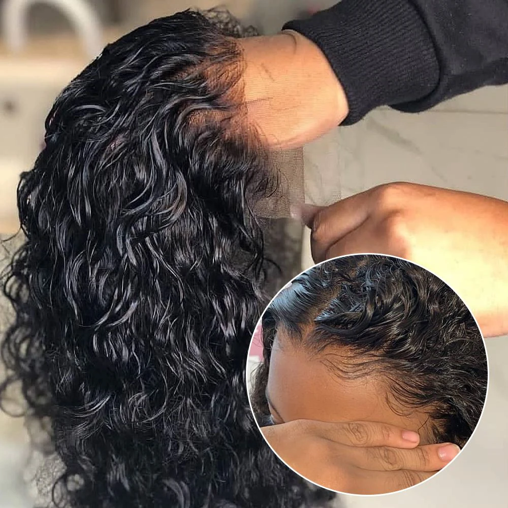 Peluca de cabello humano rizado de 13x4 para mujer, postizo de encaje transparente con ondas profundas, nudos blanqueados, Remy