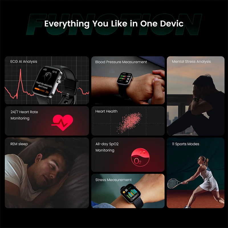 NORTH EDGE ECG Smart Watch Men Watch Women Watch 1.65 Inc Square HD frequenza cardiaca pressione sanguigna temperatura corporea Fashion Watch NHC