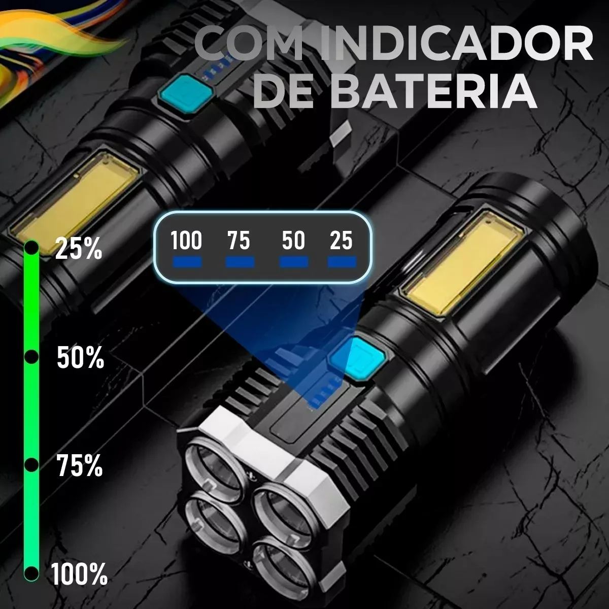 4LED Rechargeable LED Flashlight for Camp Wide Vision Maximum Visibility and Reliability Ideal for Night Activities