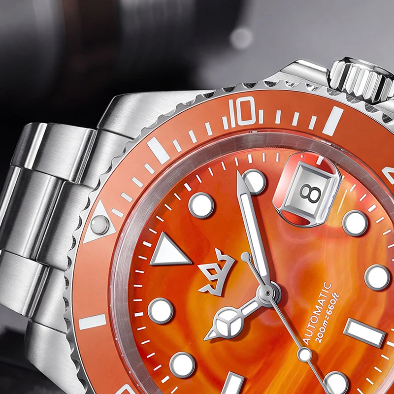 AddiesKin K012 Men Luxury Automatic Watch Unique Sardonyx Mineral Stone Dial Ceramic Bezel ST2130 BGW9 Luminous 200M Dive Watch