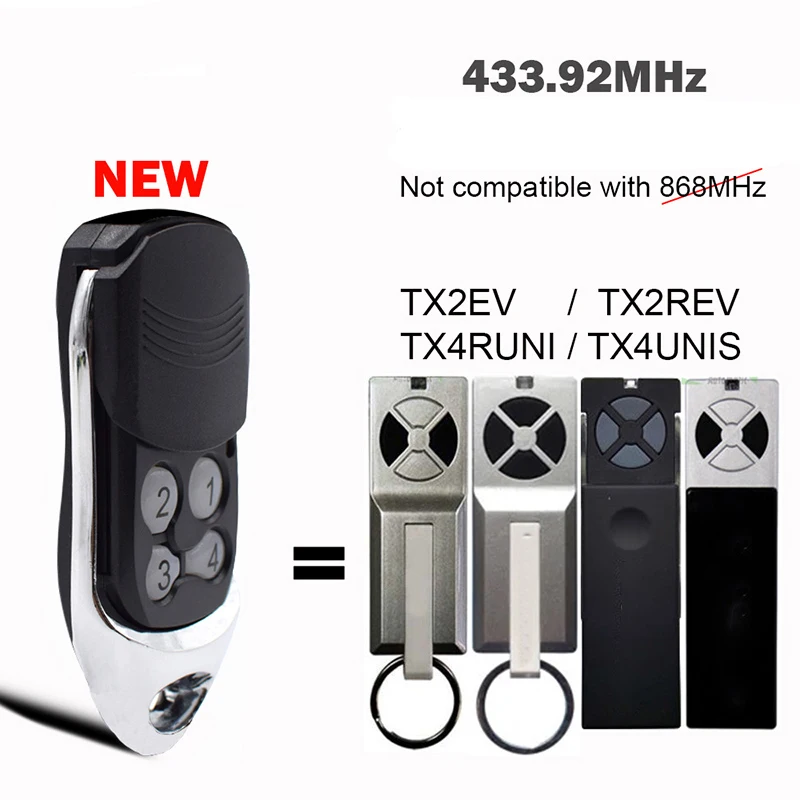 Replace TX2REV TX2EV TX4RUNI TX4UNIS Garage Door Remote Control Opener 433.92MHz Gate Control Command Garage Hand Transmitter