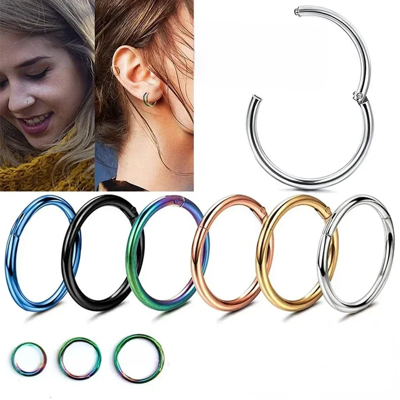 5 Stück 6/8/10 mm Nasenring mit Scharnier, Clicker-Segment, Nasenringe, Helix, Knorpel, Septum, Hoop, chirurgischer Edelstahl, nahtlose Ohrringe