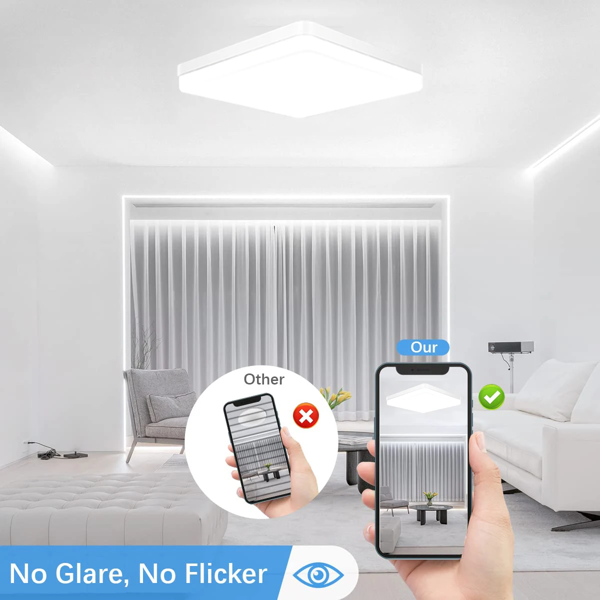 IRALAN-Luz LED de techo cuadrada para dormitorio, luz blanca neutra, blanca fría y cálida, 48W, 36W, 24W, 18W