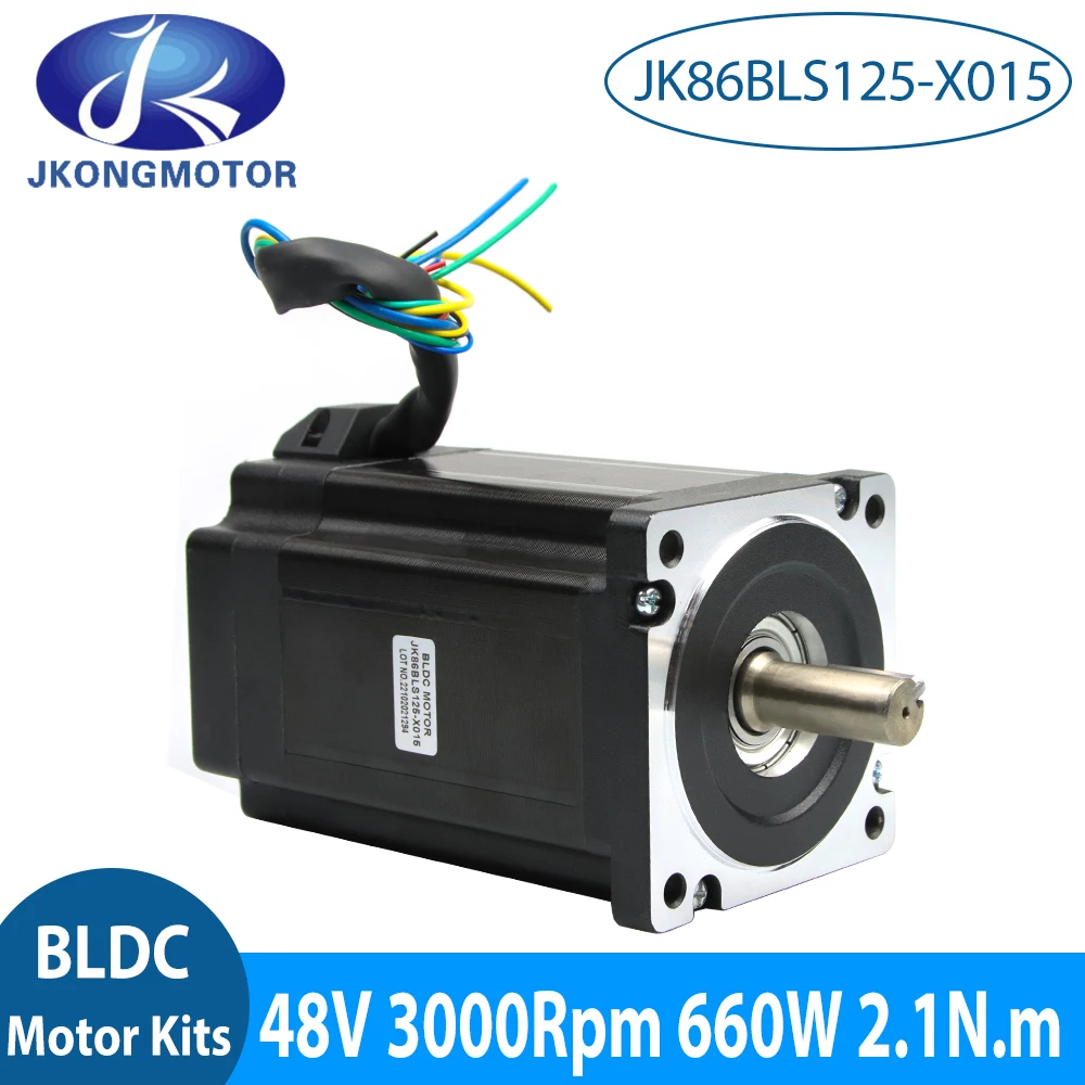 

Jkongmotor 86mm JK86BLS125-X015 Brushless Dc Motor For Sale 48v 660W bldc hall sensor Electric Motor 2.1N.m BLDC Motor Set