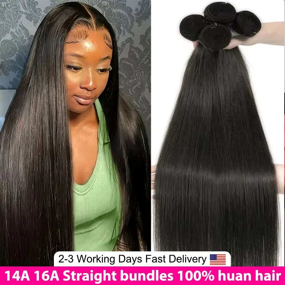 

16A 30, 40 дюймов, прямые пучки человеческих волос, 100% качество человеческих волос, необработанные волосы, 3 4 пучка, бразильское наращивание, двойной уток