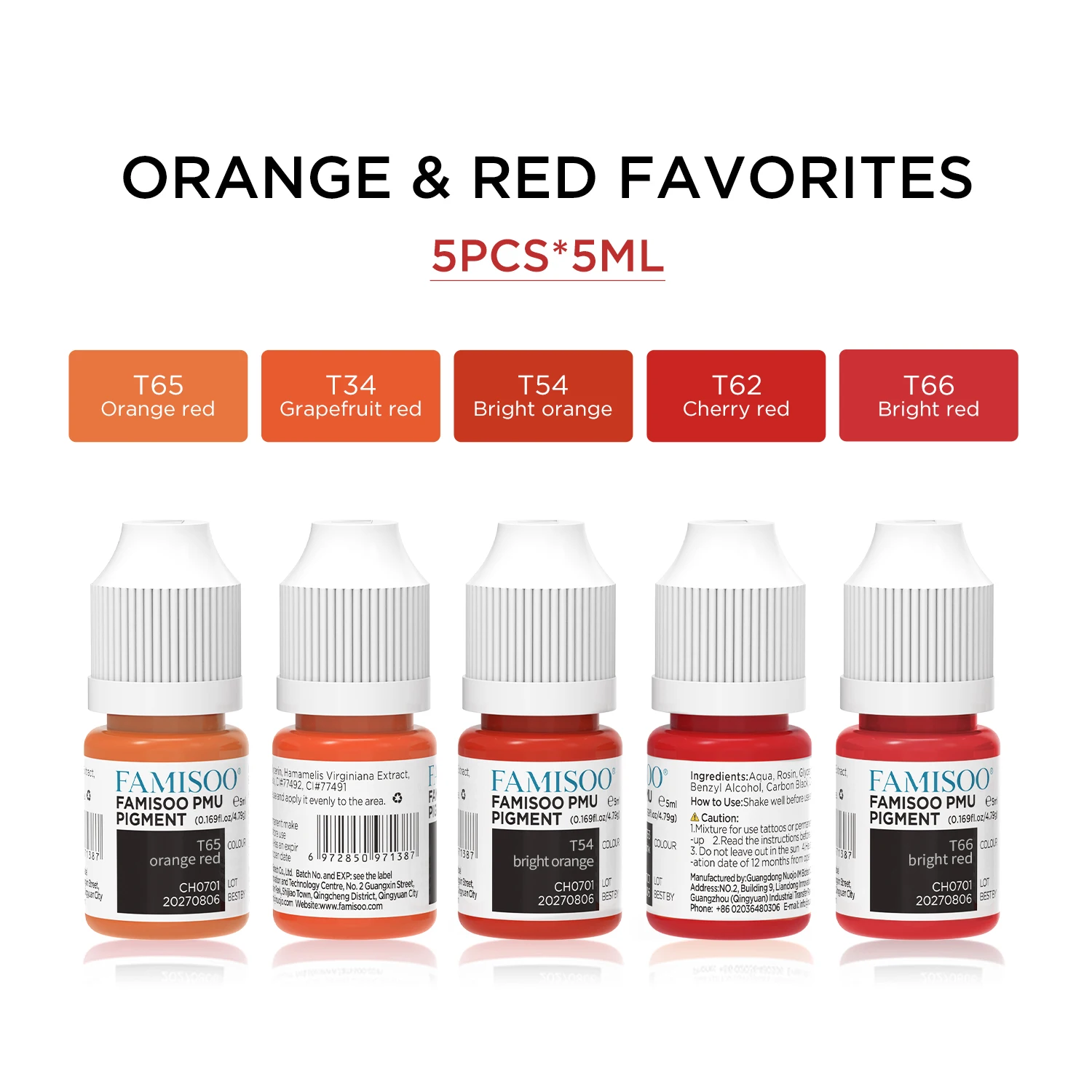 FAMISOO 5ml orange and red lip tattoo ink microblading permanent makeup pigment micro pigment pmu pigment paint for semi-permane