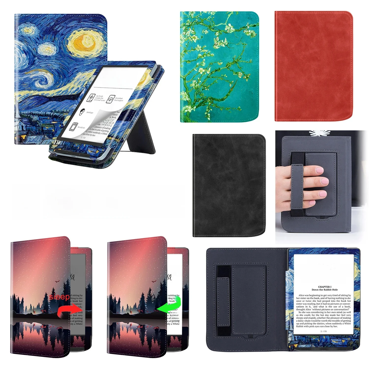 Etui z podstawką i paskiem na rękę do Pocketbook Verse Pro Colour Lite PB629 PB634 PB619, skórzane etui 6'' z funkcją budzenia/usypiania — zdjęcie produktu 7