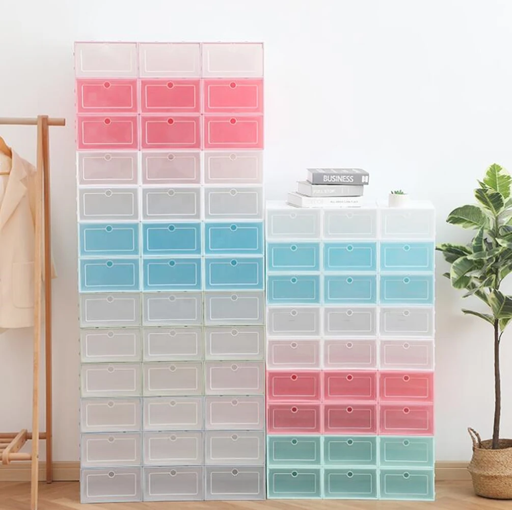 Pack 6 Zapatero plegable para el hogar, caja zapatos ,cajone caja de almacenamiento de plástico transparente,  organizador de zapatos, Zapatero de