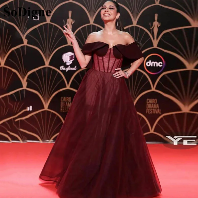 

SoDigne Burgundy Princess Corset Prom Dresses A-Line Tulle Princess Celebrity Vestidos De Novia Layere Meet Gala Occasion Gowns