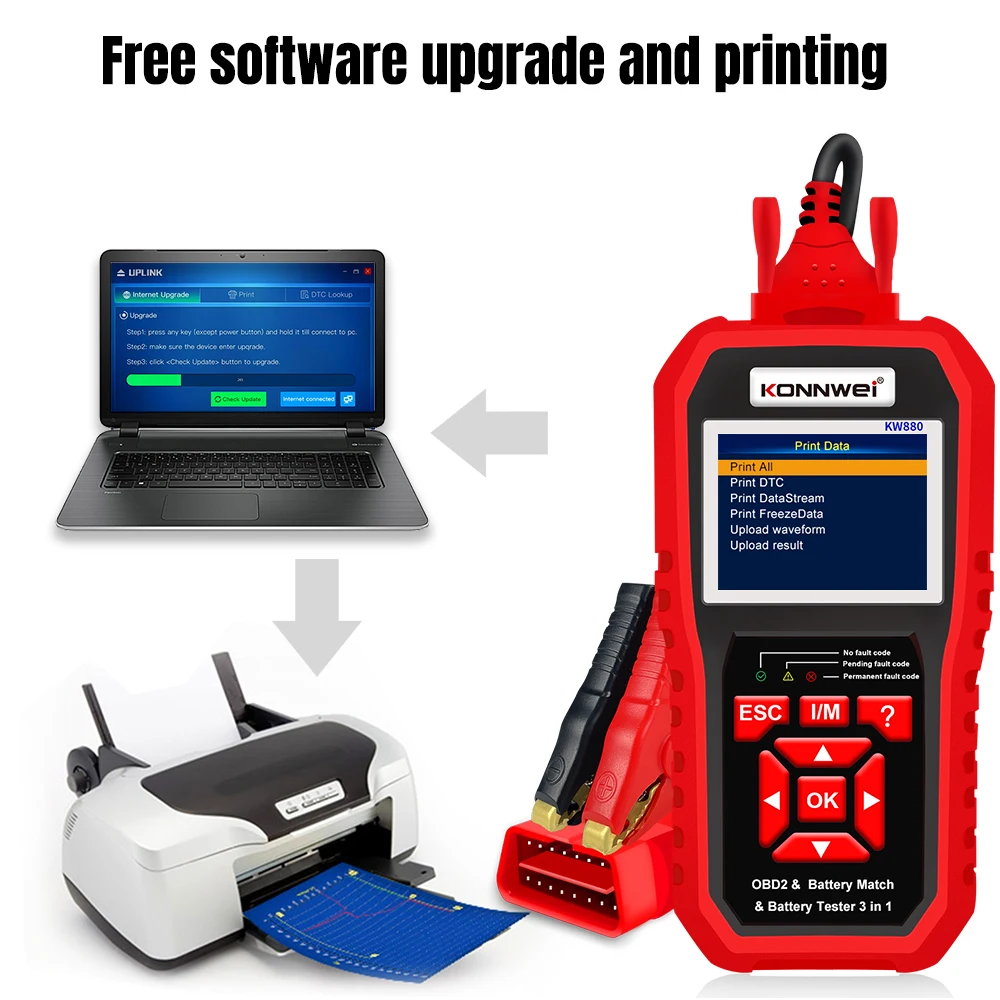 KONNWEI KW880 12V 車バッテリーテスターアナライザー自動診断ツールバッテリーマッチ 3 で 1 車 OBD2 スキャナフル OBD2 機能