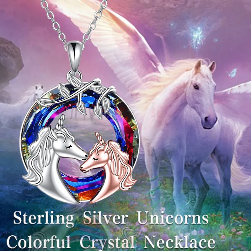 collares para mujer collares de moda 2022 mujer collar hombre collares Collar de unicornio a la moda, bonito y favorable, hermoso caballo de yegua y niño, colgante de círculo de la suerte colorido, regalo