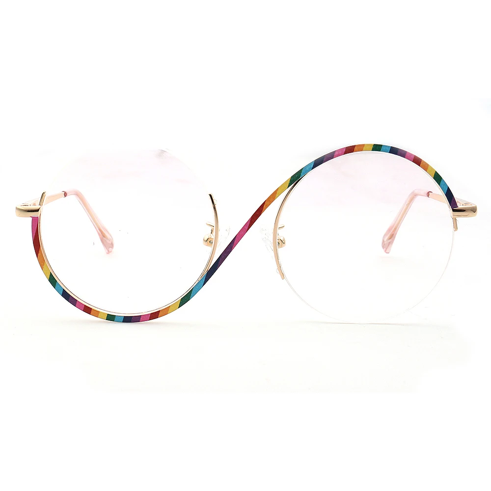 Vintage Half Rim Women Round Glasses Frames for Women Optical Eyeglasses Metal Eyewear Rainbow Prescription Spectacles Oversize