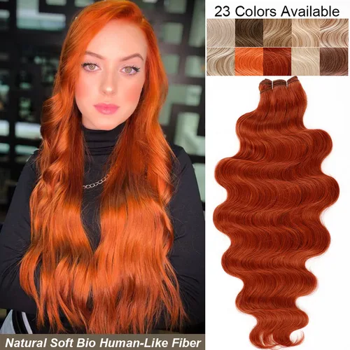 30 pulgadas 200 gramos naranja Bio Body Wave extensiones de pelo ondulado fibra sintética resistente al calor Rubio 613 extensiones blancas plateadas suaves