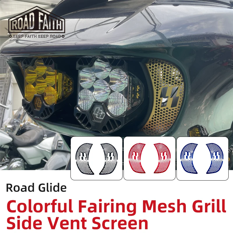 

Road Faith Motorcycle Fairing Mesh Grill Side Vent Screen Front Side Grill for 2015-up Harley Touring Road Glide CVO Road Glide
