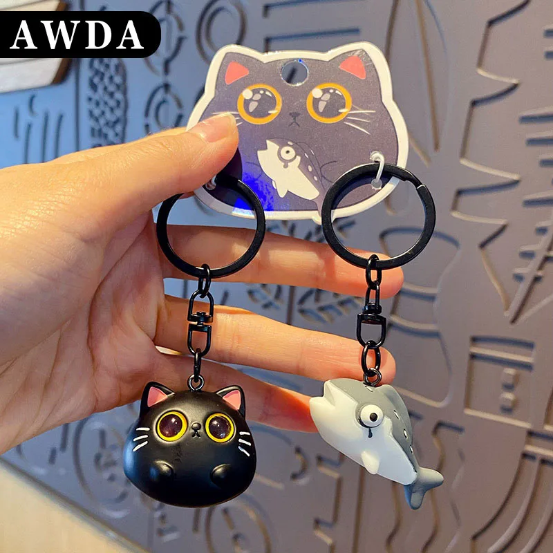 

Couple car accessories buckle black cat salted fish keychain cute exquisite resin doll keychain pendant gift