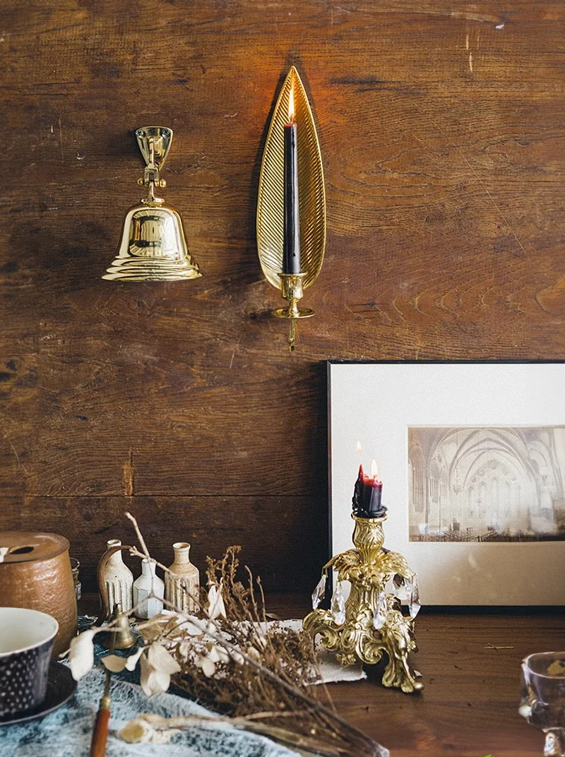 

Wall Candle Sconces Gold Leaf,Wall Decor Set of 2,Metal Antique Brass Candleholders,Wall Mounted Wall Decoration,for Living Room