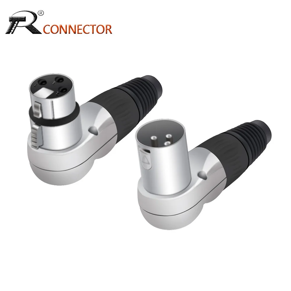 1pc Right Angle 3Poles XLR Connector 90 Degree Cannon Male/Female Adapter Microphone Plug Speaker Audio Wire Connectors