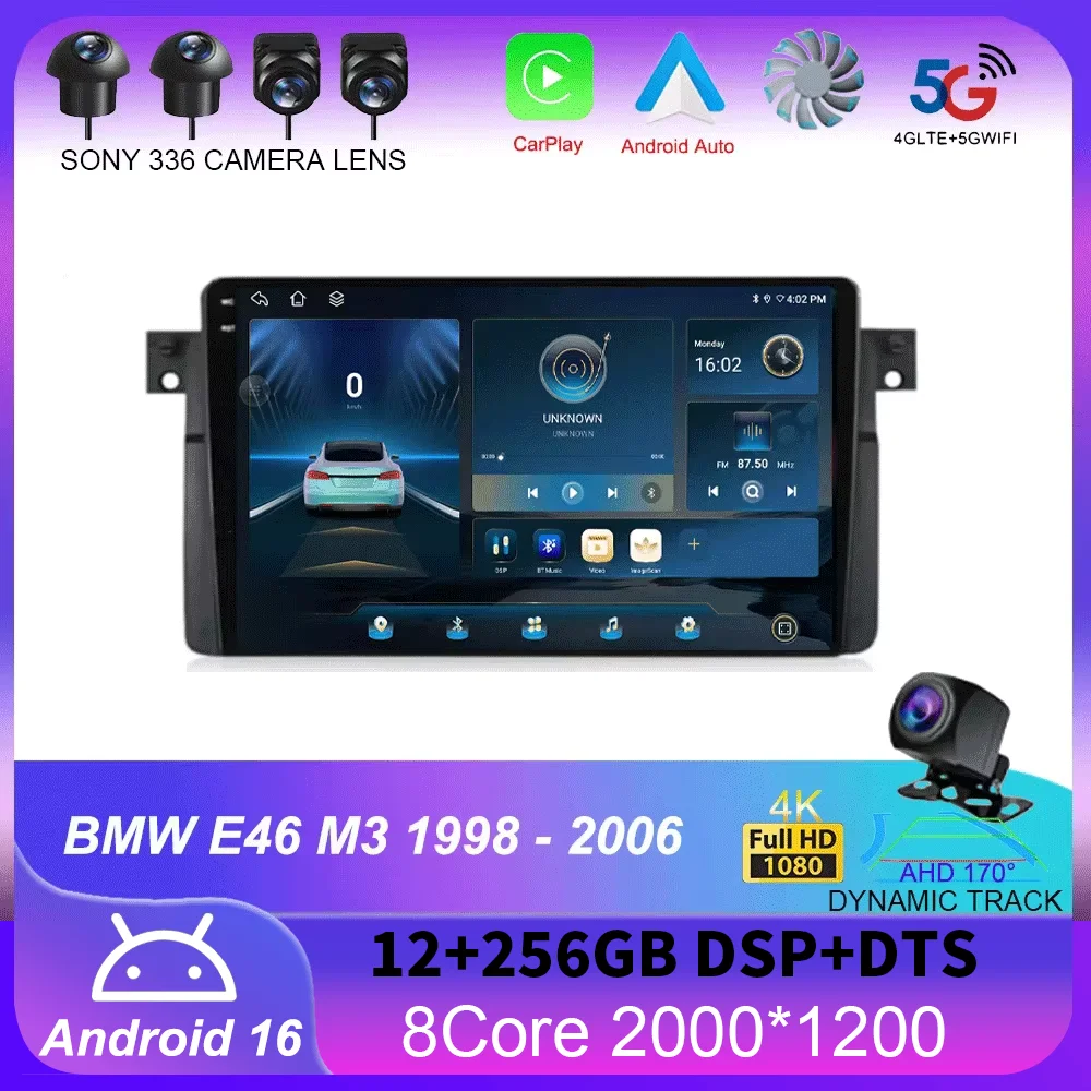 

Android 16 Carplay Car Radio For BMW E46 M3 1998 1999 2000 2001 - 2006 Navigation GPS Multimedia Player stereo wifi+4G BT 2 DIN