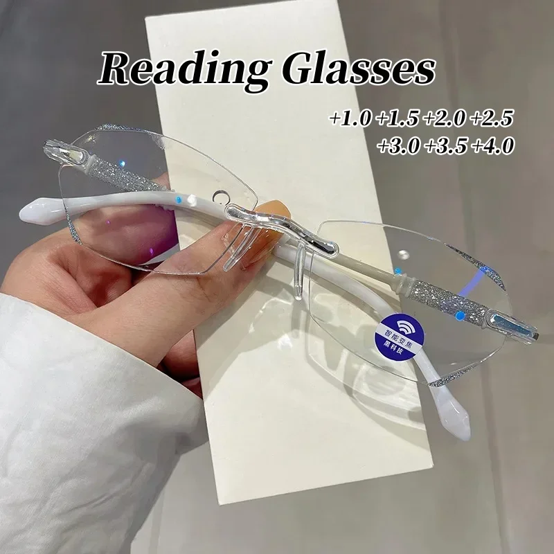 New New Rimless Diamond Cutting Presbyopic Glasses Ladies Anti Blue Light Ultra Light Reading Glasses +1.0+1.5+2.0+2.5+3.0+3.5+4.0 - Aliexpress Deal