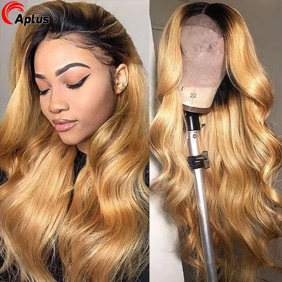 Dark Roots Blonde Body Wave Lace Front Wig Ombre Hd Lace Front Human Hair Wigs 1B/27 30 Brazilian Glueless Wig On Sale Cheap