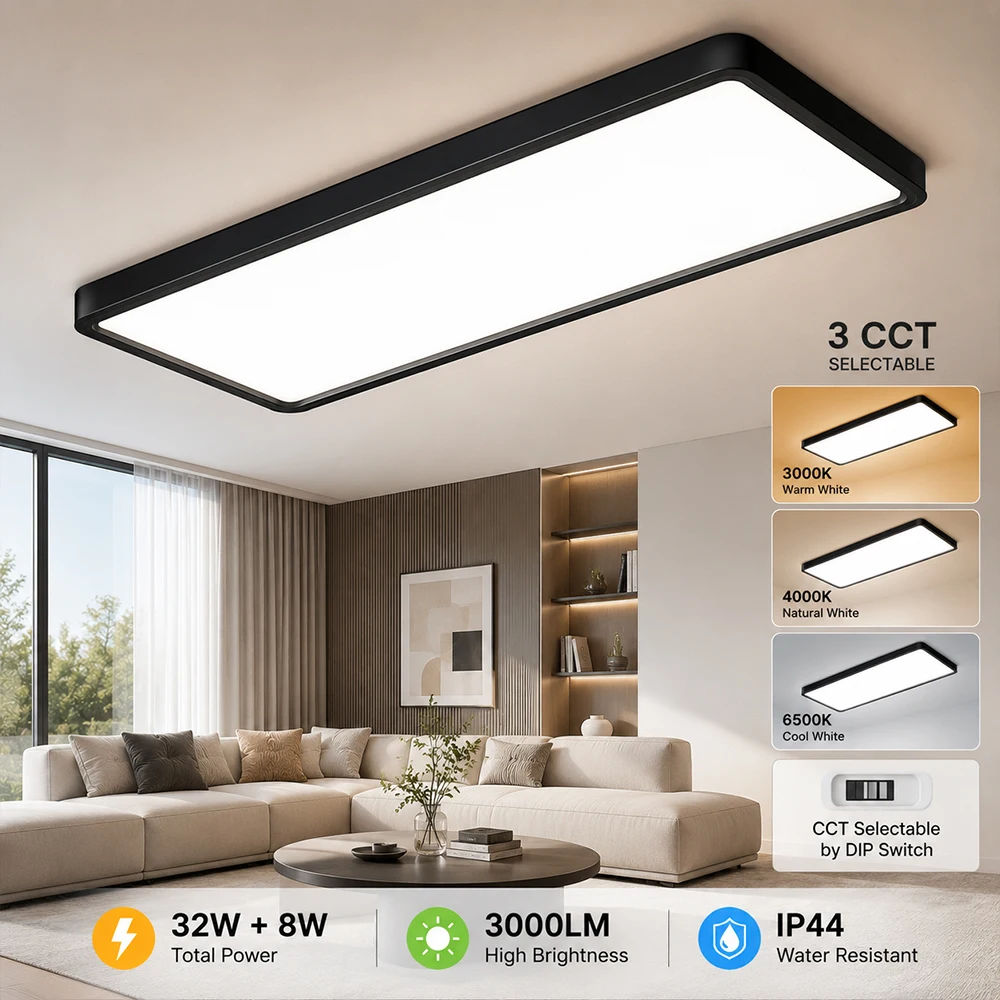 39728-5769a6.jpg Plafón LED de techo rectangular ultrafino de 23 pulgadas, 32W+8W, 3000 lm y 3 CCT